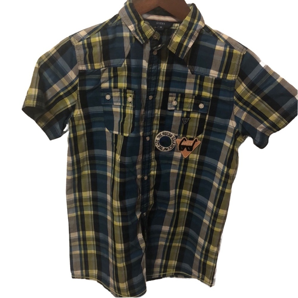 Guess boys short sleeve shirt 👔 size 14 GUC blue and green color..